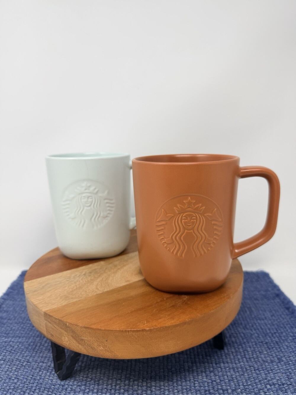 Starbucks Terracotta & Matte White Coffee / Tea Mug Recycled Ceramic 16 Oz SET
